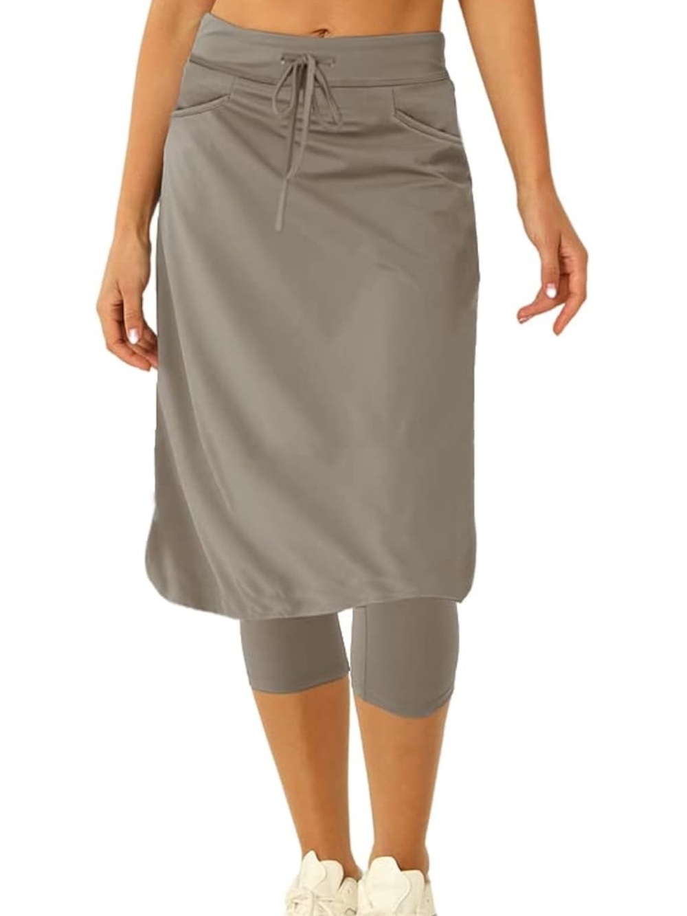 Women's Athletic Drawstring Skirt with Built-In Capri